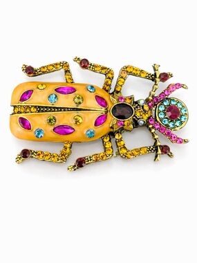 Jumbo enamel and crystal beetle brooch